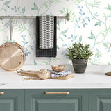 NW38204 watercolor leaf trail botanical peel and stick wallpaper kitchen from NextWall