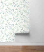 NW38204 watercolor leaf trail botanical peel and stick wallpaper roll from NextWall