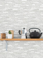 NW38400 faux mosaic tile peel and stick removable wallpaper shelf from NextWall