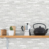 NW38400 faux mosaic tile peel and stick removable wallpaper shelf from NextWall
