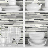 NW38410 faux mosaic tile peel and stick removable wallpaper bookcase from NextWall