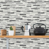 NW38410 faux mosaic tile peel and stick removable wallpaper shelf from NextWall