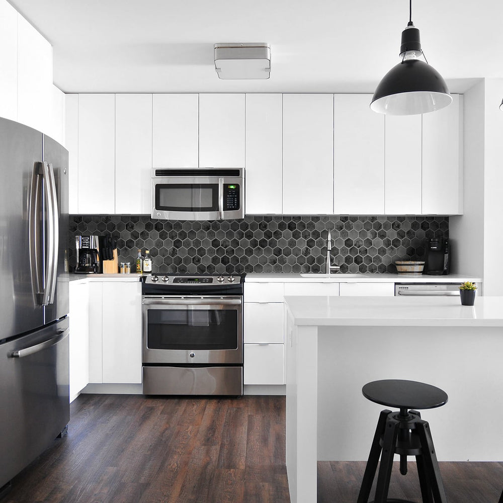
                  
                    NW38600 inlay hexagon geometric peel and stick removable wallpaper kitchen from NextWall
                  
                