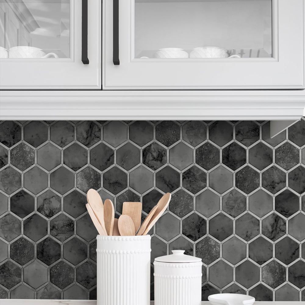 
                  
                    NW38600 inlay hexagon geometric peel and stick removable wallpaper backsplash from NextWall
                  
                