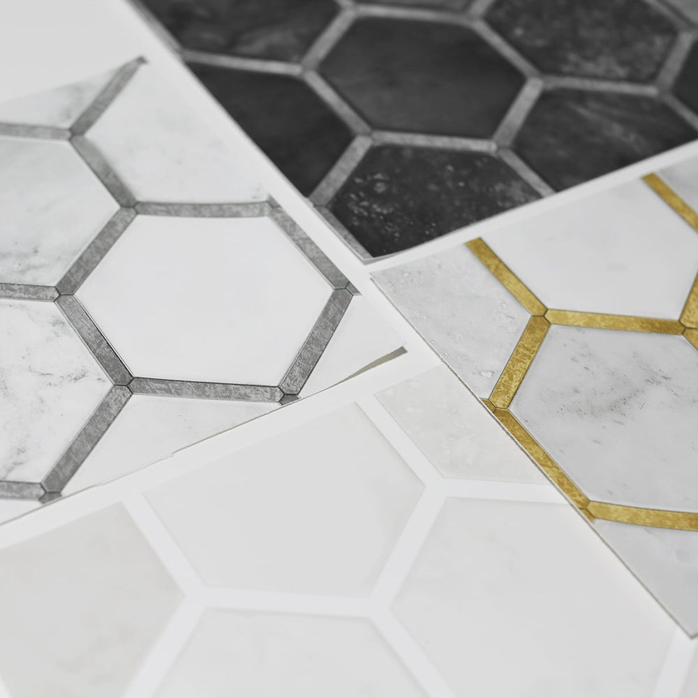 
                  
                    NW38600 inlay hexagon geometric peel and stick removable wallpaper detail from NextWall
                  
                