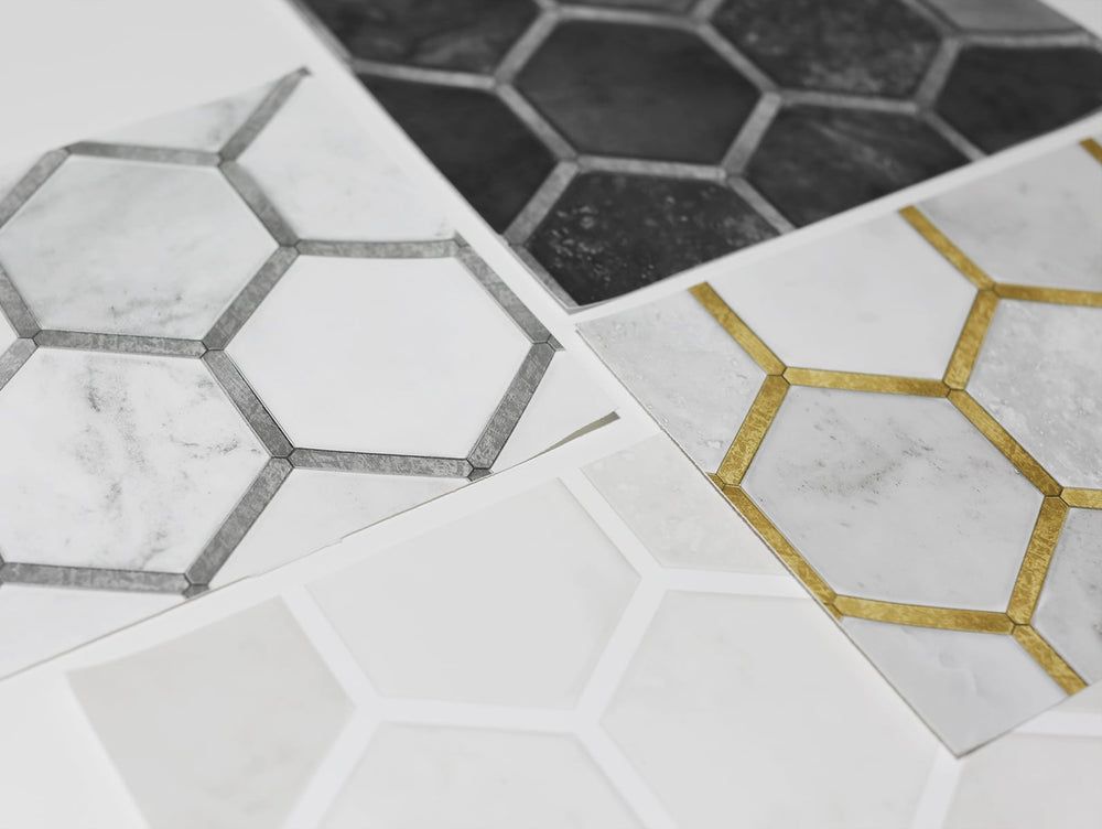 NW38600 inlay hexagon geometric peel and stick removable wallpaper detail from NextWall