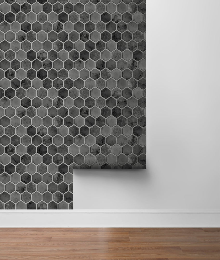 NW38600 inlay hexagon geometric peel and stick removable wallpaper roll from NextWall