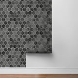 NW38600 inlay hexagon geometric peel and stick removable wallpaper roll from NextWall