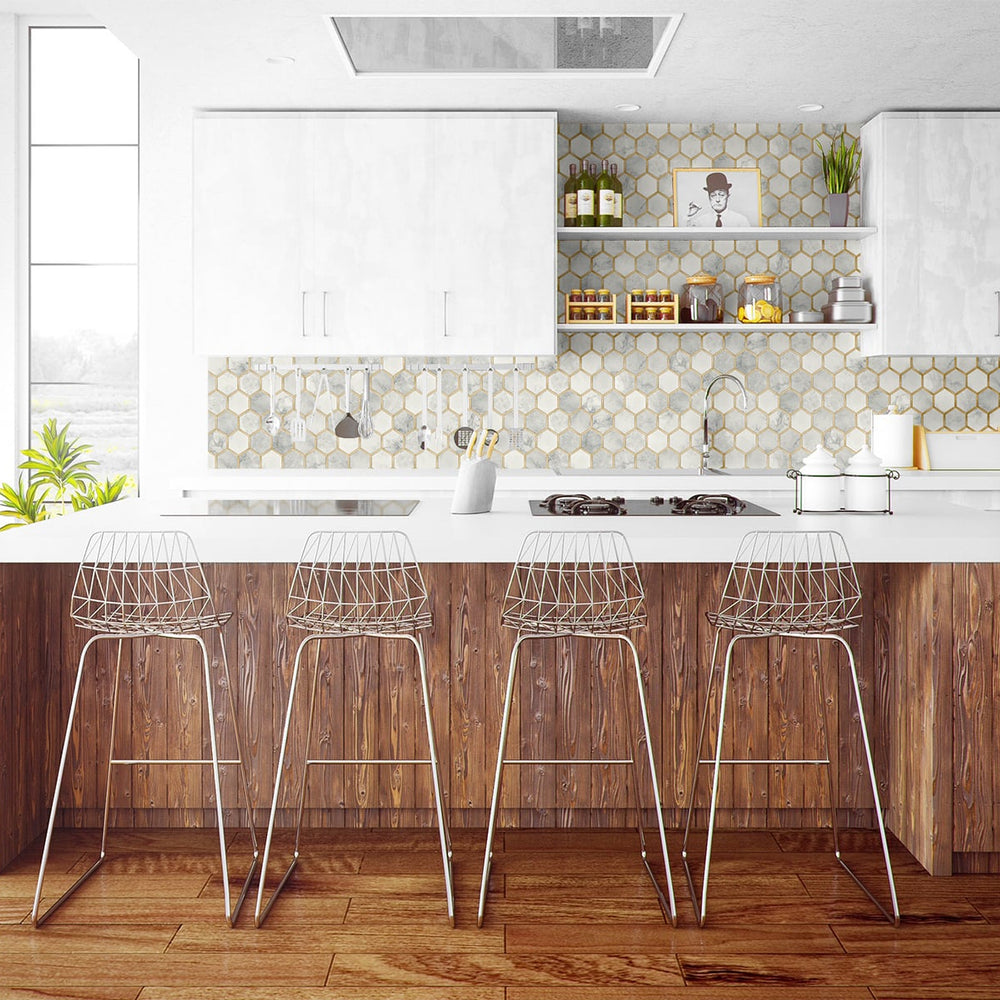 
                  
                    NW38605 inlay hexagon geometric peel and stick removable wallpaper kitchen from NextWall
                  
                
