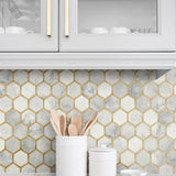 NW38605 inlay hexagon geometric peel and stick removable wallpaper backsplash from NextWall