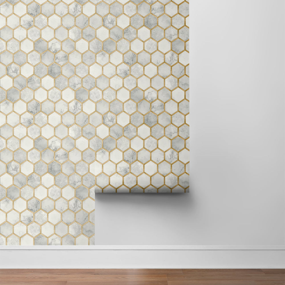 
                  
                    NW38605 inlay hexagon geometric peel and stick removable wallpaper roll from NextWall
                  
                