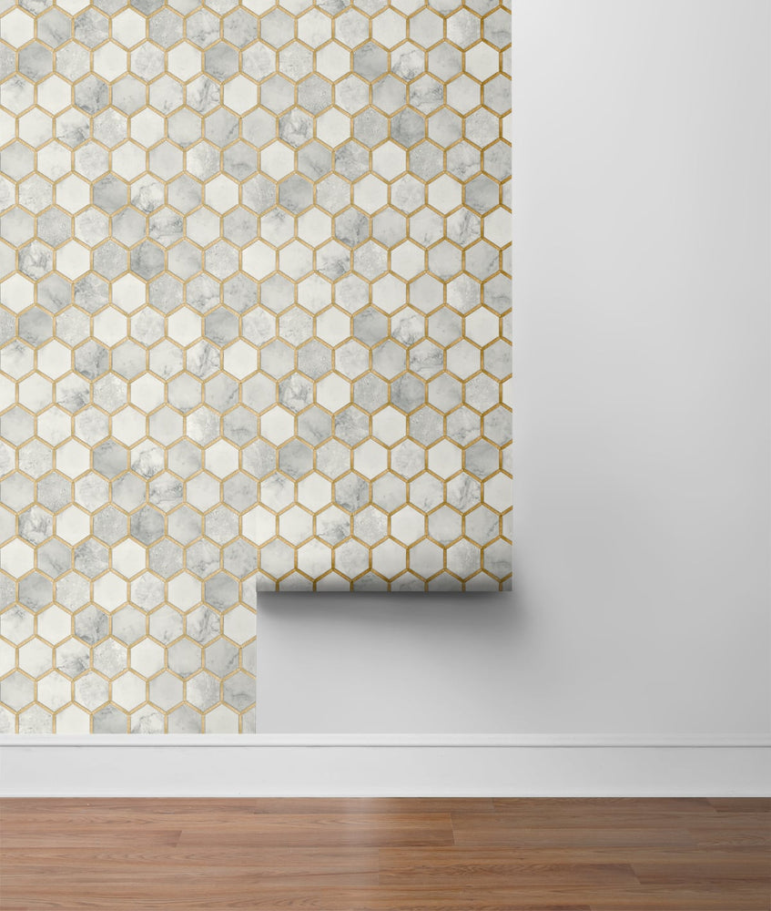 NW38605 inlay hexagon geometric peel and stick removable wallpaper roll from NextWall