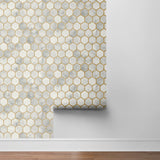 NW38605 inlay hexagon geometric peel and stick removable wallpaper roll from NextWall