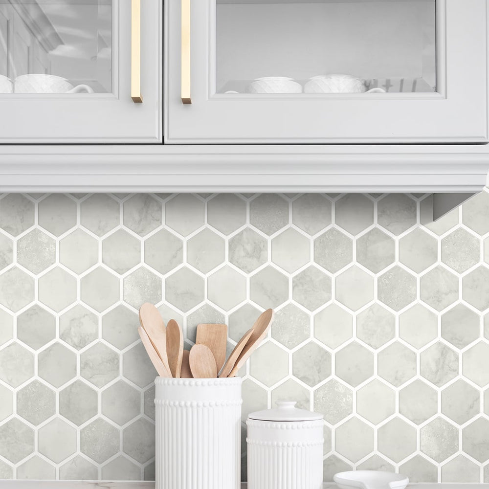 
                  
                    NW38606 inlay hexagon geometric peel and stick removable wallpaper backsplash from NextWall
                  
                