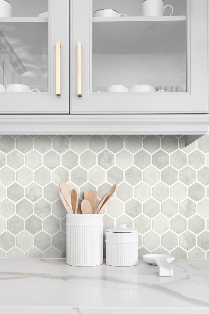 NW38606 inlay hexagon geometric peel and stick removable wallpaper backsplash from NextWall