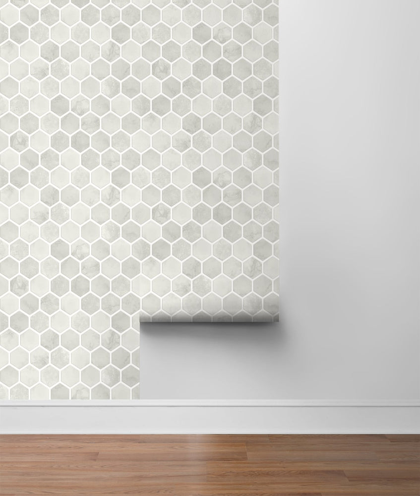 NW38606 inlay hexagon geometric peel and stick removable wallpaper roll from NextWall