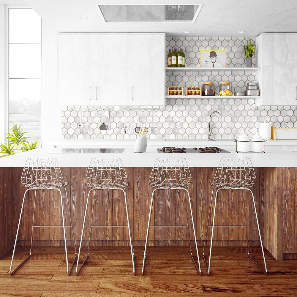 
                  
                    NW38615 inlay hexagon geometric peel and stick removable wallpaper kitchen from NextWall
                  
                