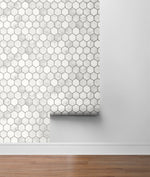 NW38615 inlay hexagon geometric peel and stick removable wallpaper roll from NextWall
