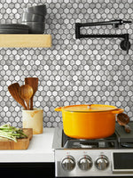 NW38700 marble hexagon faux peel and stick wallpaper backsplash from NextWall