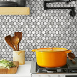 NW38700 marble hexagon faux peel and stick wallpaper backsplash from NextWall