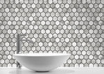 NW38700 marble hexagon faux peel and stick wallpaper bathroom from NextWall