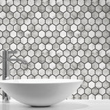 NW38700 marble hexagon faux peel and stick wallpaper bathroom from NextWall