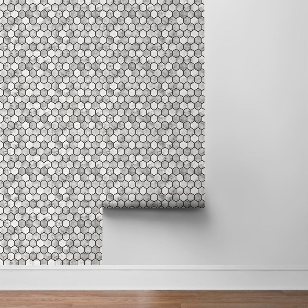 
                  
                    NW38700 marble hexagon faux peel and stick wallpaper roll from NextWall
                  
                