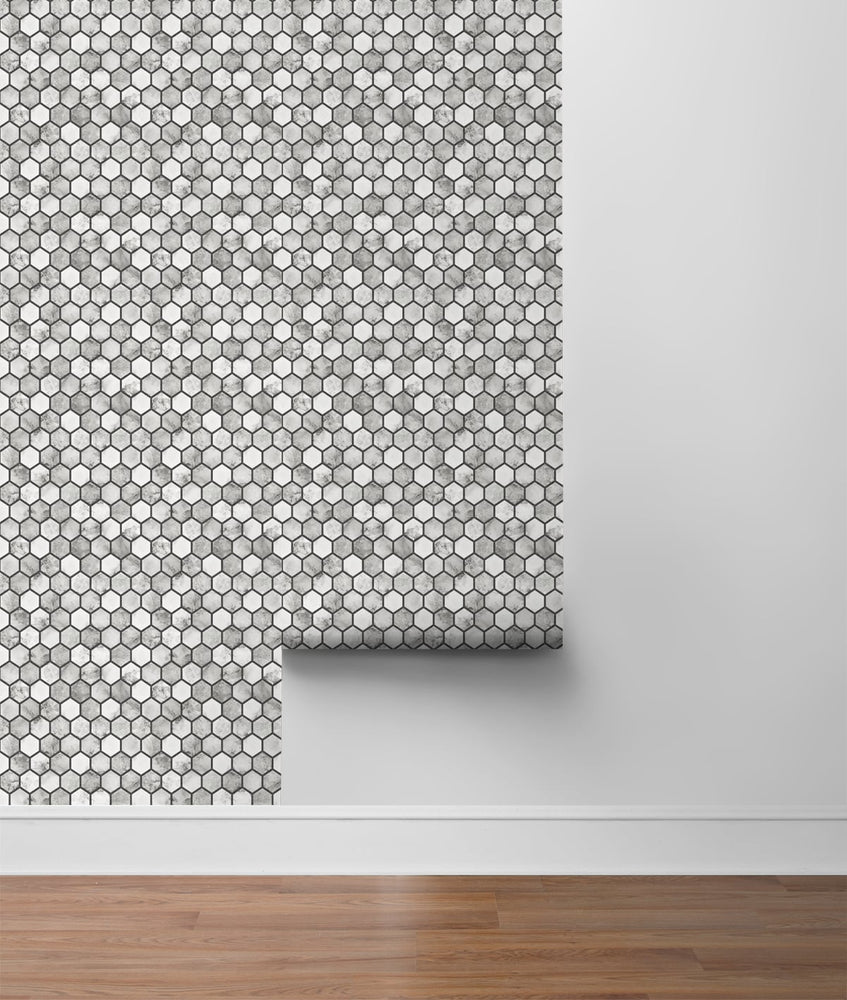 NW38700 marble hexagon faux peel and stick wallpaper roll from NextWall
