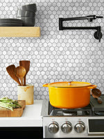 NW38710 marble hexagon faux peel and stick wallpaper backsplash from NextWall