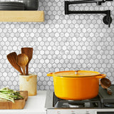 NW38710 marble hexagon faux peel and stick wallpaper backsplash from NextWall
