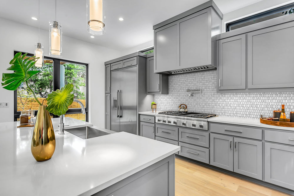 NW38710 marble hexagon faux peel and stick wallpaper kitchen from NextWall