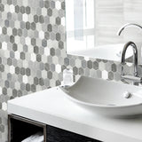 NW38803 brushed hex faux tile peel and stick removable wallpaper bathroom from NextWall