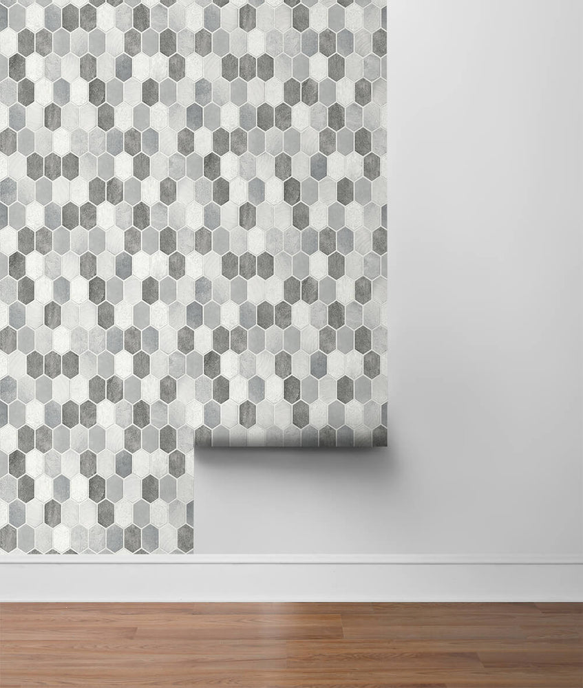 NW38803 brushed hex faux tile peel and stick removable wallpaper roll from NextWall