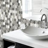 NW38805 brushed hex faux tile peel and stick removable wallpaper bathroom from NextWall