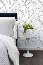 NW39000 delicate branches botanical peel and stick removable wallpaper bedroom from NextWall