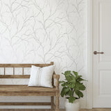 NW39008 delicate branches botanical peel and stick removable wallpaper entryway from NextWall