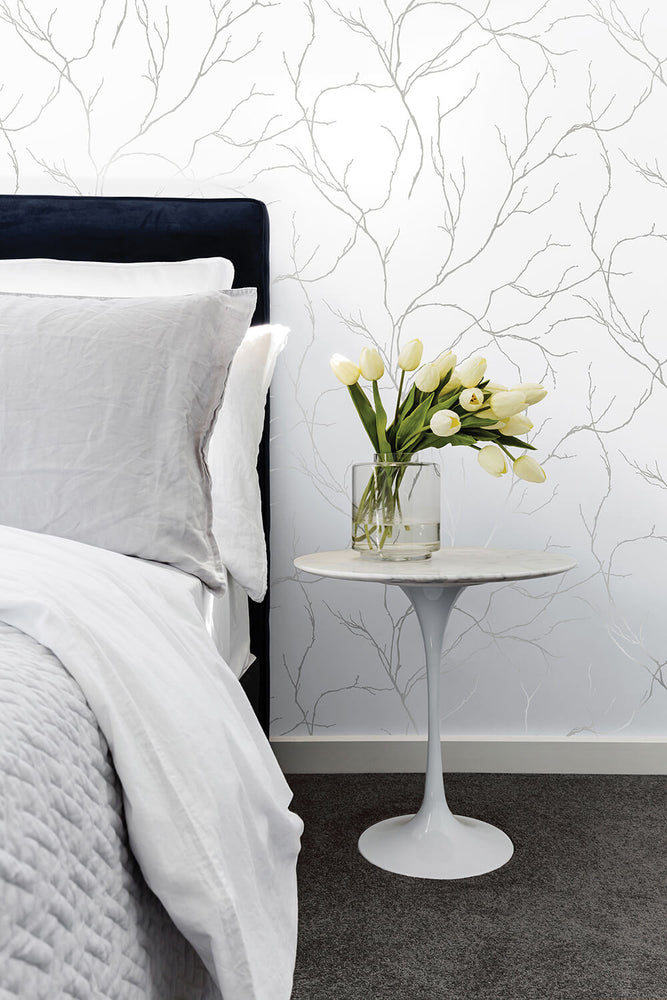 NW39008 delicate branches botanical peel and stick removable wallpaper bedroom from NextWall