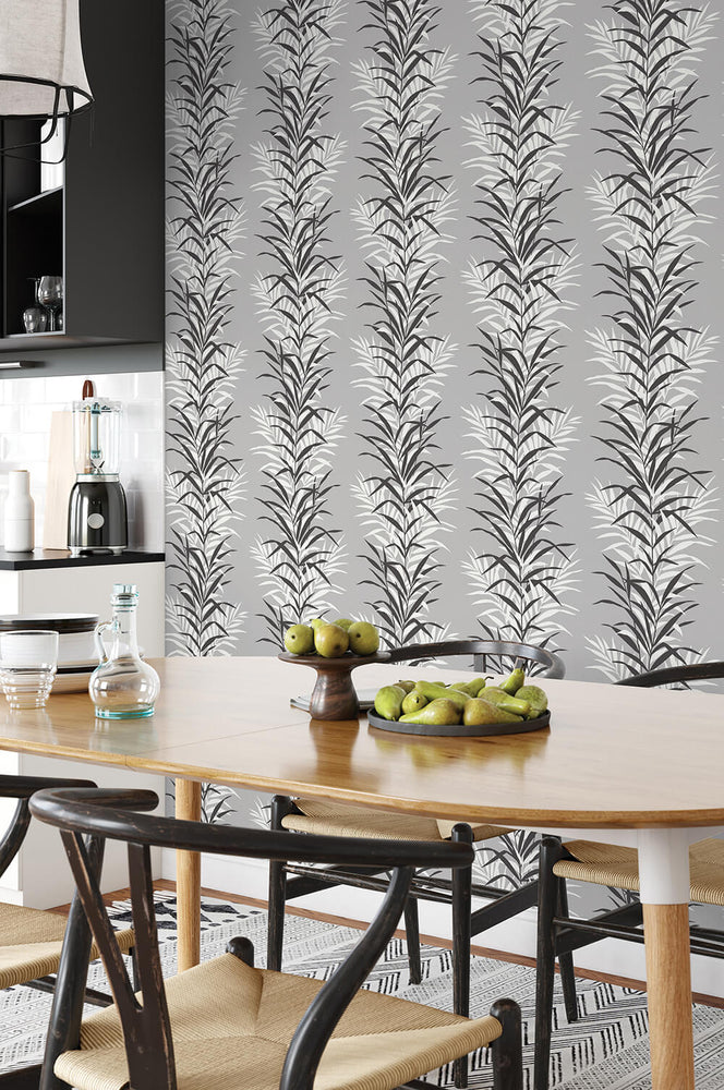 NW39100 leaf stripe botanical peel and stick removable wallpaper dining room from NextWall