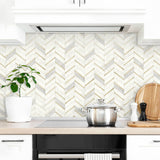 NW39205 faux chevron marble tile peel and stick removable wallpaper kitchen from NextWall