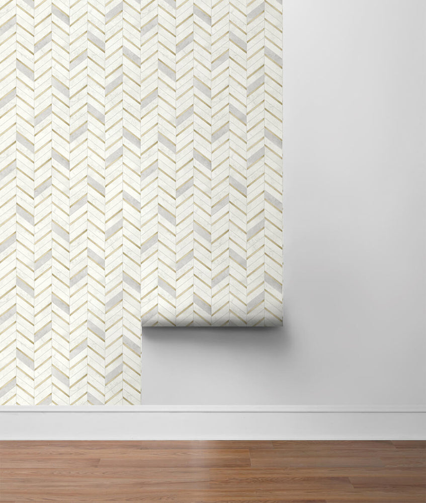 NW39205 faux chevron marble tile peel and stick removable wallpaper roll from NextWall