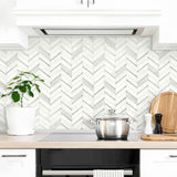NW39208 faux chevron marble tile peel and stick removable wallpaper kitchen from NextWall