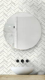 NW39208 faux chevron marble tile peel and stick removable wallpaper bathroom from NextWall