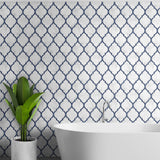 NW39302 marbled ogee faux tile peel and stick removable wallpaper bathroom from NextWall