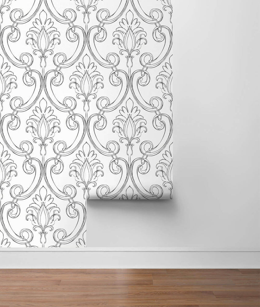 NW39400 sketched damask peel and stick removable wallpaper roll from NextWall