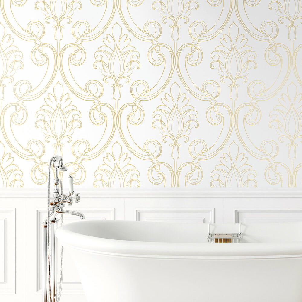 
                  
                    NW39405 sketched damask peel and stick removable wallpaper bathroom from NextWall
                  
                