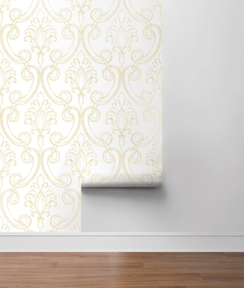 NW39405 sketched damask peel and stick removable wallpaper roll from NextWall