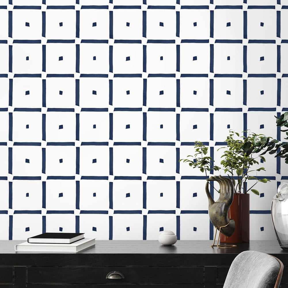 NW39602 check and spot geometric peel and stick wallpaper desk from NextWall