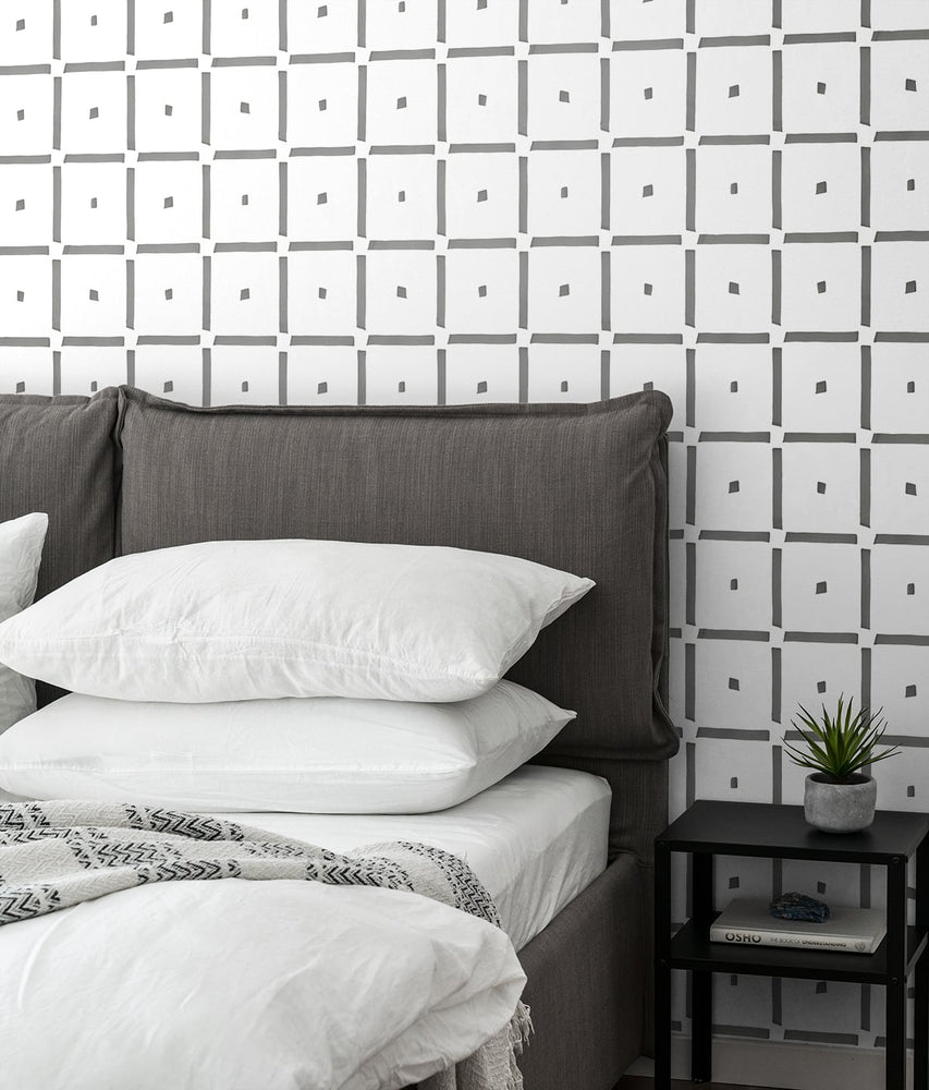 NW39608 check and spot geometric peel and stick wallpaper bedroom from NextWall