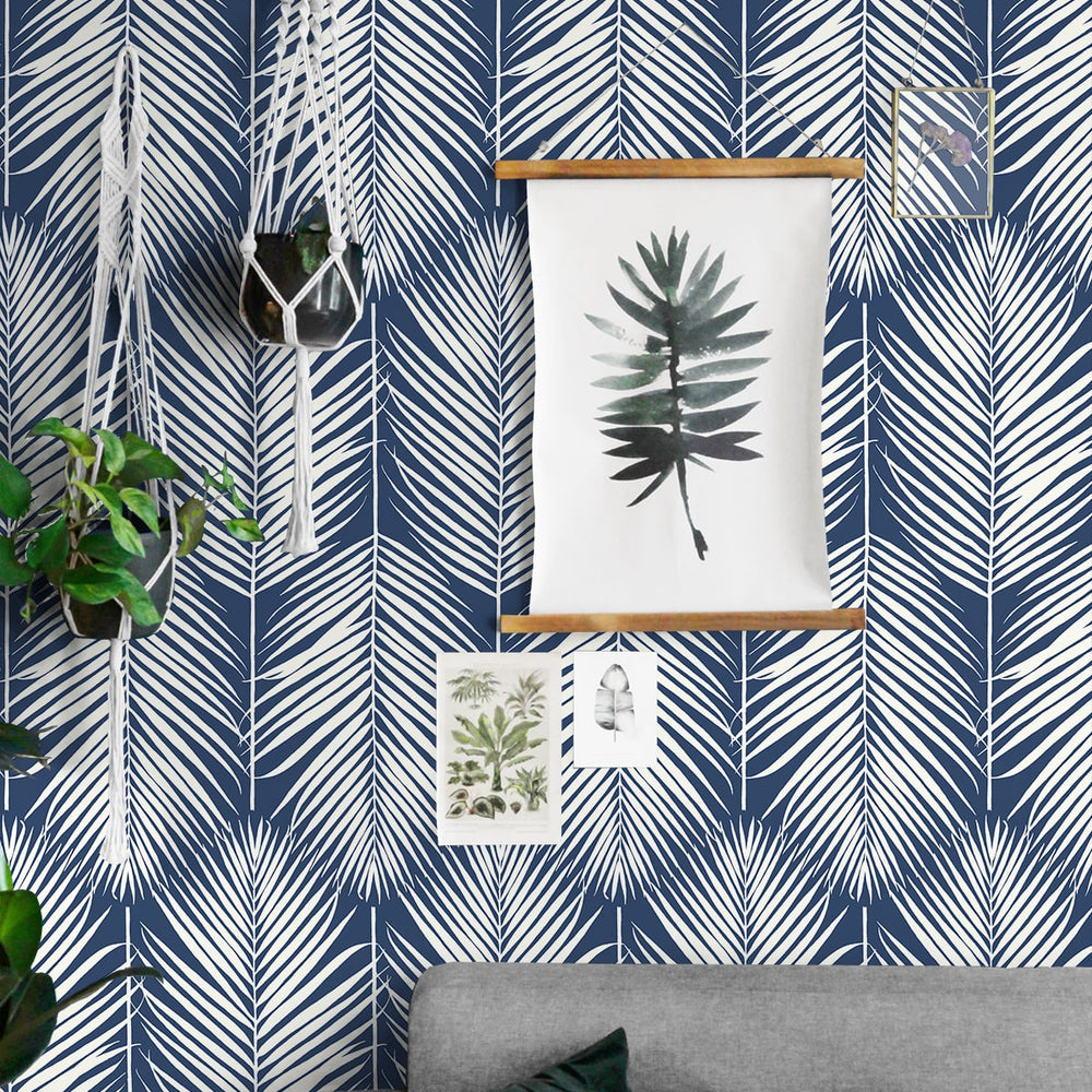 
                  
                    NW39802 palm silhouette coastal peel and stick removable wallpaper living room from NextWall
                  
                