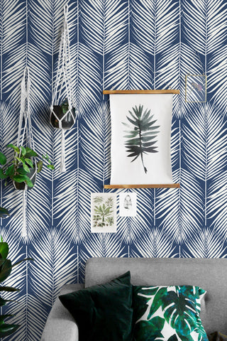 NW39802 palm silhouette coastal peel and stick removable wallpaper living room from NextWall